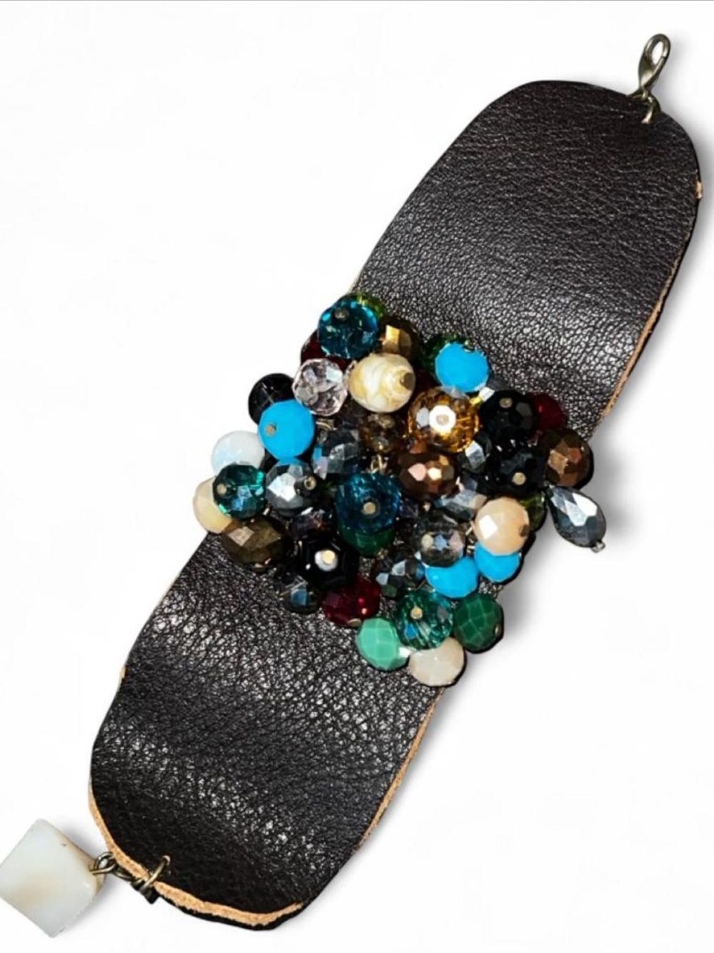 Leather Crystal Ball Cluster Bead Cha Cha Multicolor Bracelet